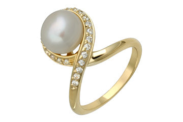 4/11 Carat Diamond & Button Pearl Yellow Gold Ring Alain Raphael