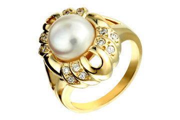 6/25 Carat Diamond & Cultured Pearl Yellow Gold Ring Alain Raphael