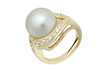 7/25 Carat Diamond & Button Pearl Yellow Gold Ring Alain Raphael