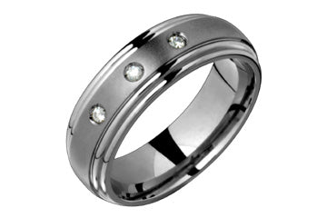 9/100 Carat Three Stone Diamond Titanium Ring with Grooved Edges Alain Raphael