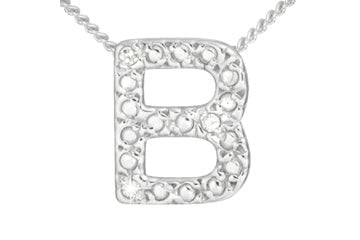 Diamond 14K White Gold Initial B Pendant With Chain Alain Raphael