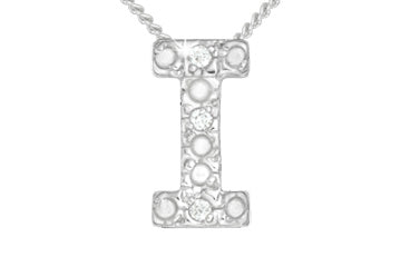 Diamond 14K White Gold Initial I Pendant With Chain Alain Raphael