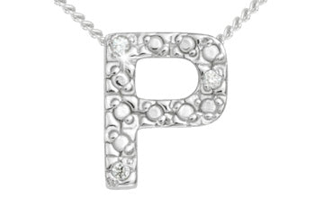 Diamond 14K White Gold Initial P Pendant With Chain Alain Raphael
