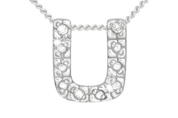 Diamond 14K White Gold Initial U Pendant With Chain Alain Raphael