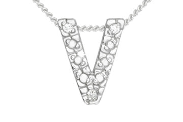 Diamond 14K White Gold Initial V Pendant With Chain Alain Raphael
