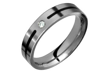 Flat Titanium Band With Diamond and Black Enamel Groove Alain Raphael