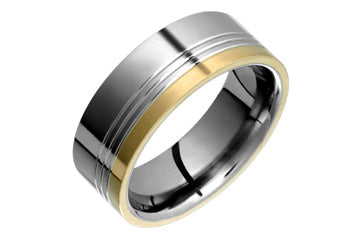Grooved Titanium & 14K Yellow Gold Inlay Ring Alain Raphael