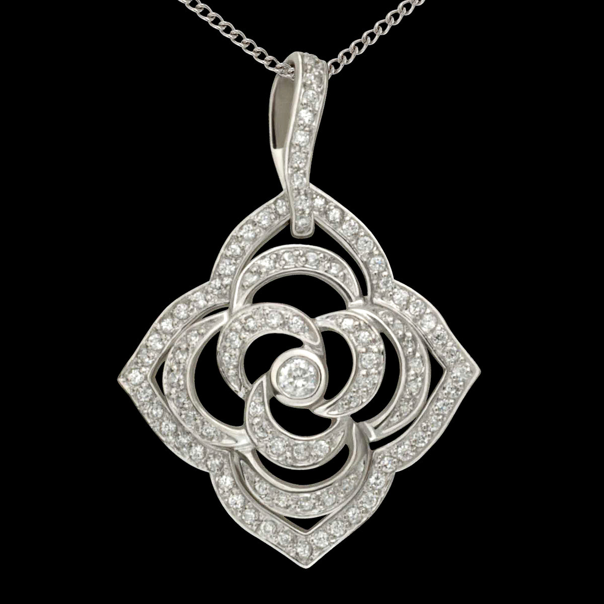 1 1/10 Carat Blooming Flower Diamond 10KT Pendant With Chain
