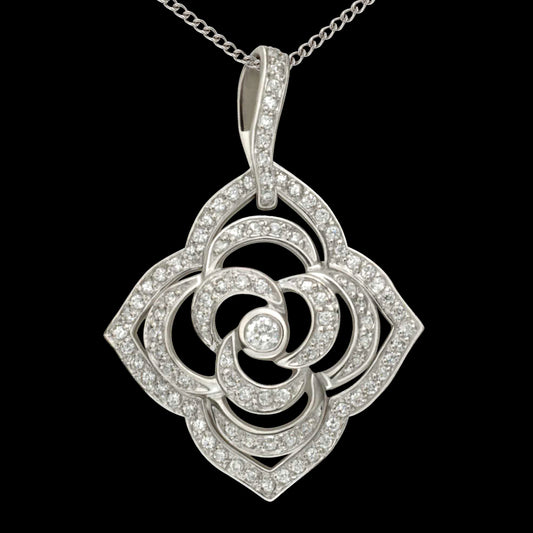 1 1/10 Carat Blooming Flower Diamond 10KT Pendant With Chain