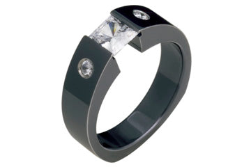Tension Set Black Titanium Ring with Diamond and Cubic Zirconia Alain Raphael