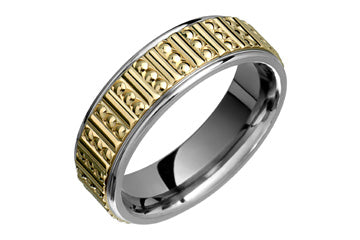Titanium & 14K Carved Yellow Gold Ring Alain Raphael