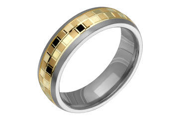 Titanium & 14K Checkered Pattern Yellow Gold Inlay Ring Alain Raphael