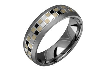 Titanium & 14K Multi-Toned Checkered Design Ring Alain Raphael