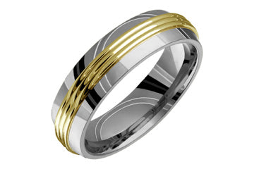 Titanium & 14K Triple Grooved Yellow Gold Inlay Ring Alain Raphael
