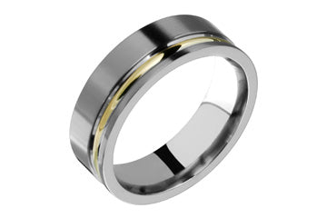 Titanium & 14K Yellow Gold Inlay Grooved Ring Alain Raphael