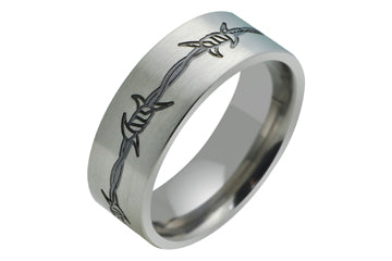 Titanium Band with Black Titanium Barb Wire Engraving Alain Raphael