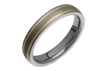 Titanium & Double Groove 14K Yellow Gold Inlay Ring Alain Raphael