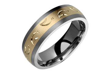 Titanium Ring With 14K Yellow Gold Inlay Floral Motif Alain Raphael