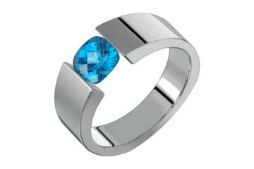 Titanium Tension Set Blue Topaz Checkered Top Ring