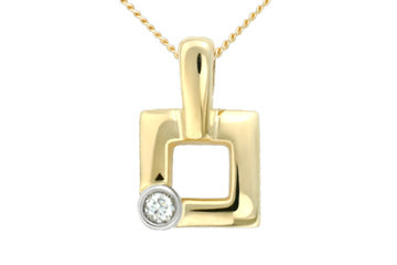 Yellow & White Gold Geometric Diamond Pendant With Chain Alain Raphael