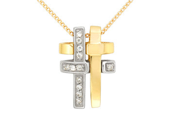 1/8 Carat Diamond 14K Two Tone Cross Pendant With Chain