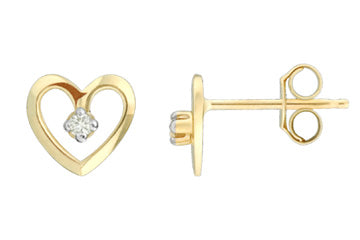 Boucles d'oreilles en or jaune en forme de cœur avec diamant 1/25 carat