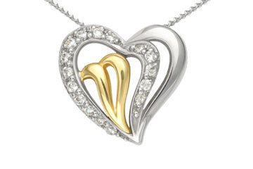 11/50 Carat Two Tone Diamond Heart Pendant With Chain
