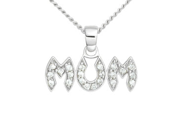 Pendentif "MUM" en or blanc 2/9 carats et diamant 14 carats avec chaîne
