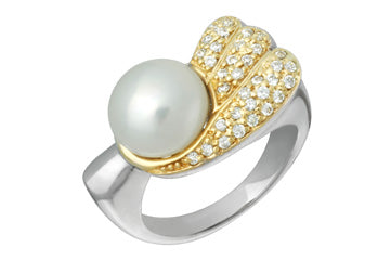 Bague éventail en perles et diamants bicolores 1/2 carat